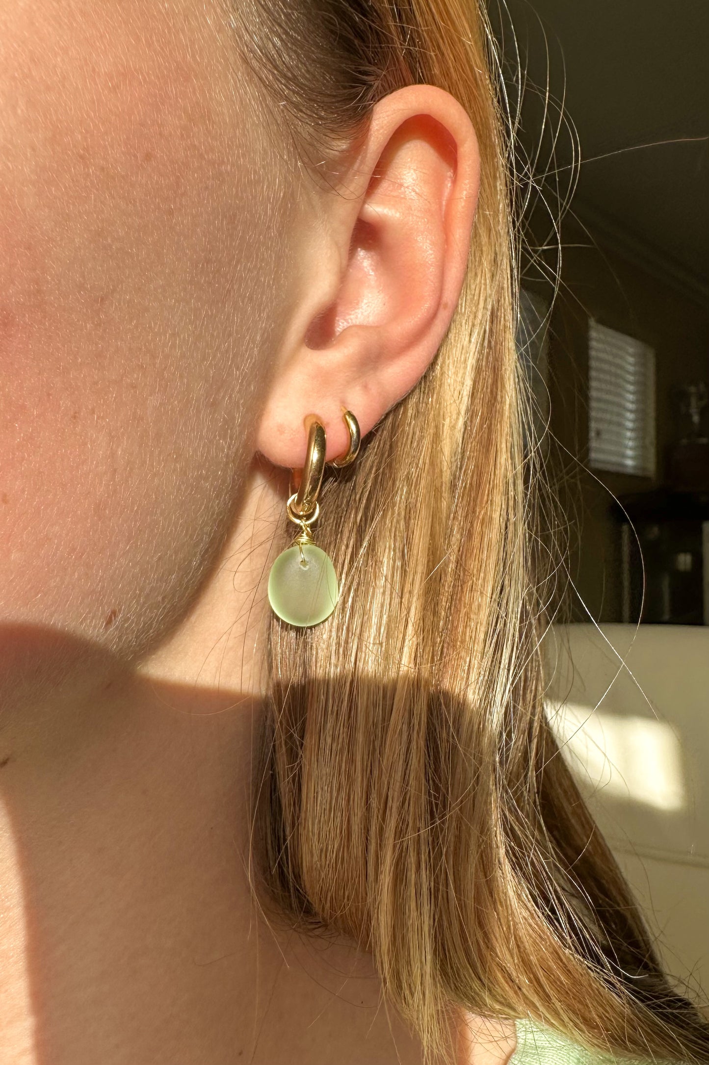 The Lihue Green Sea Glass Hoops