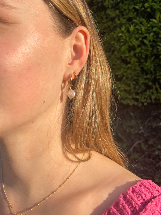 The Leilani Flat Pearl Gold Hoops
