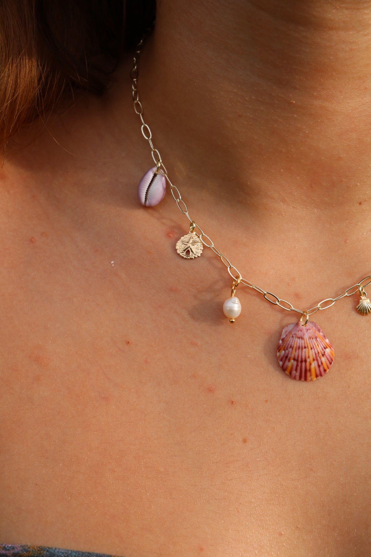 Gold Calico Shell Charm Necklace #1