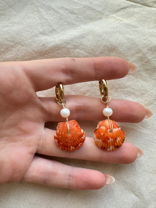 ONLY ONE AVAILABLE Orange Calico Shell Hoops