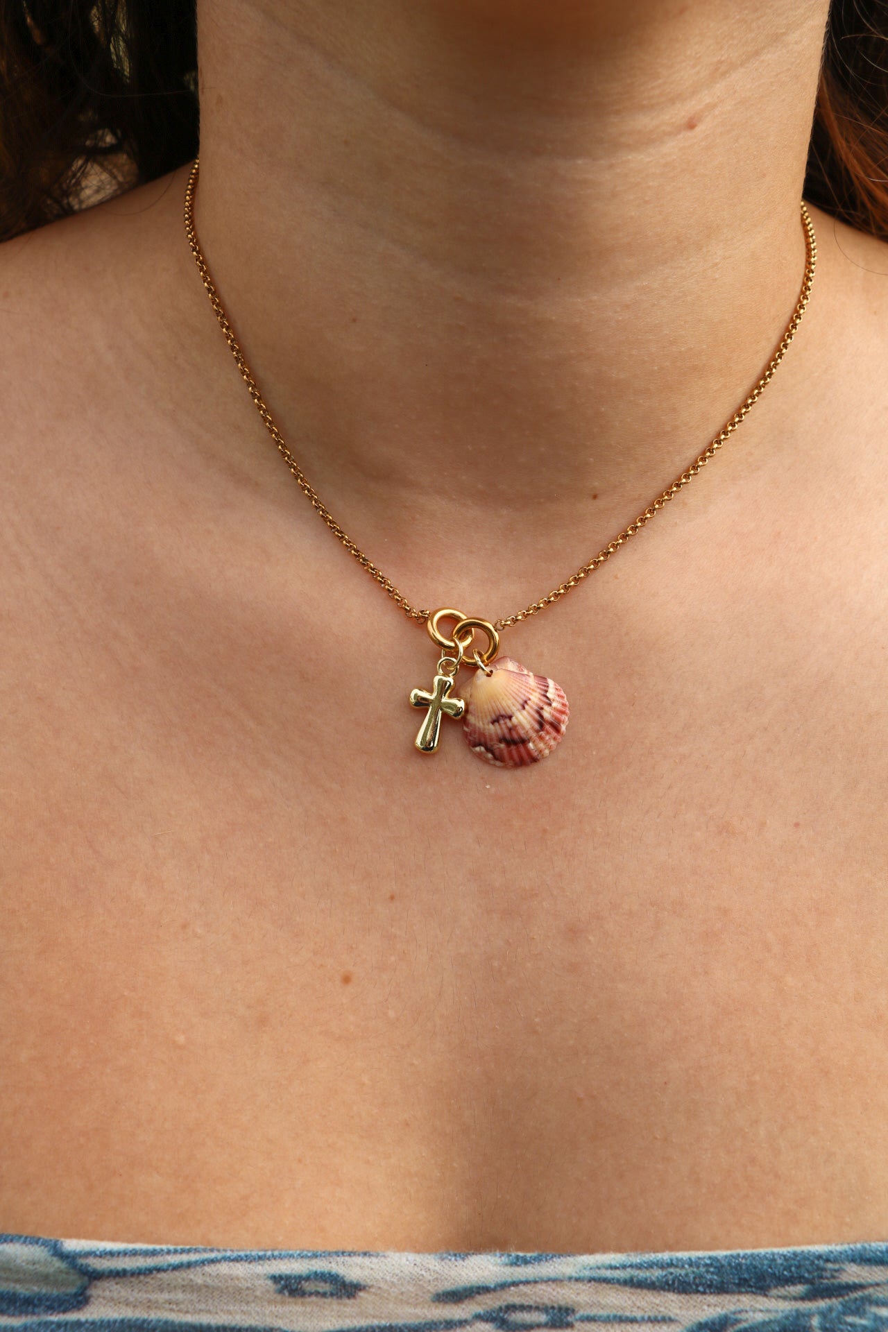 The Siesta Gold Shell and Cross Charm Necklace