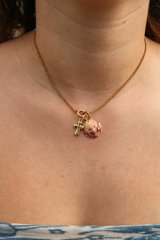 The Siesta Gold Shell and Cross Charm Necklace
