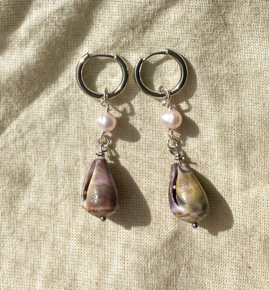 Silver Hawaiian Cone Shell Hoops