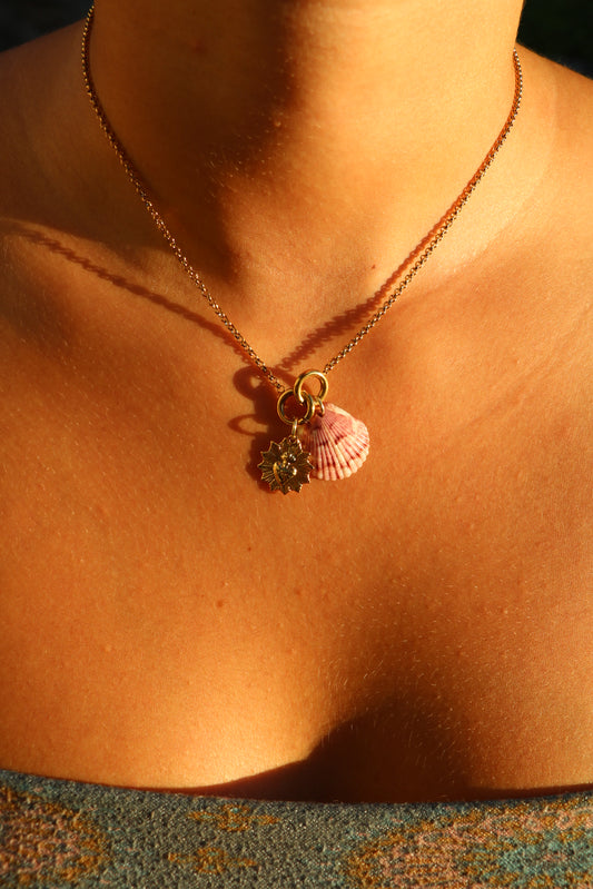 Gold Sacred Heart Calico Shell Necklace