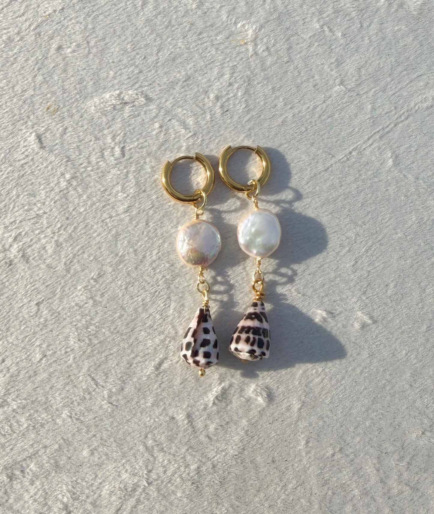 Gold Hebrew Shell Droplet Hoops