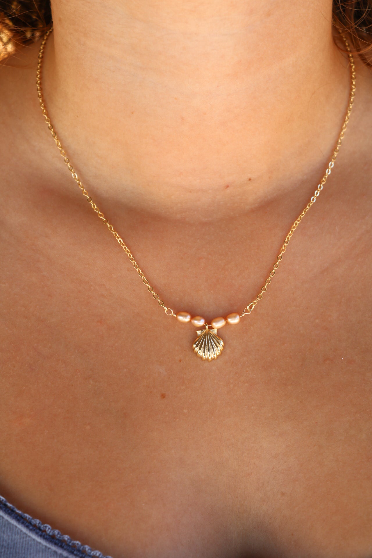 Gold Honey Pearl Shell Necklace