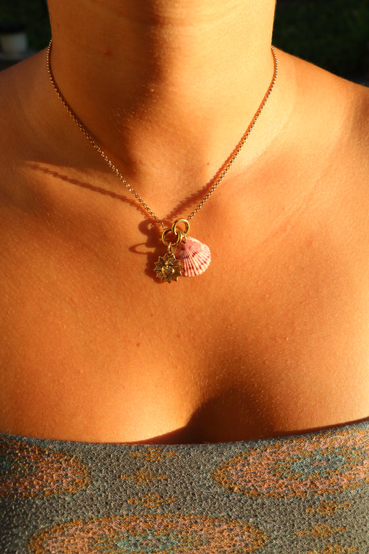 Gold Sacred Heart Calico Shell Necklace