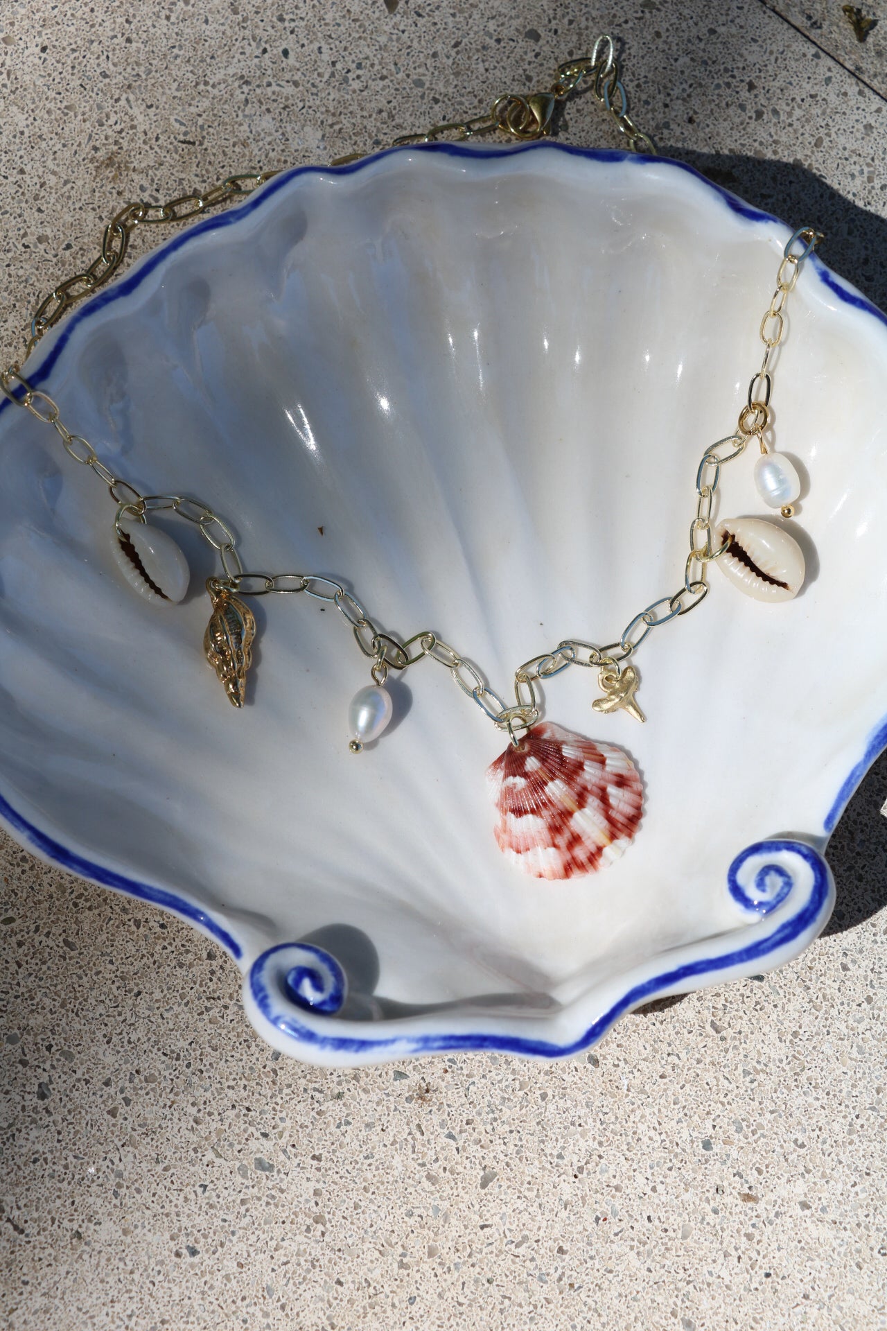 Gold Calico Shell Charm Necklace