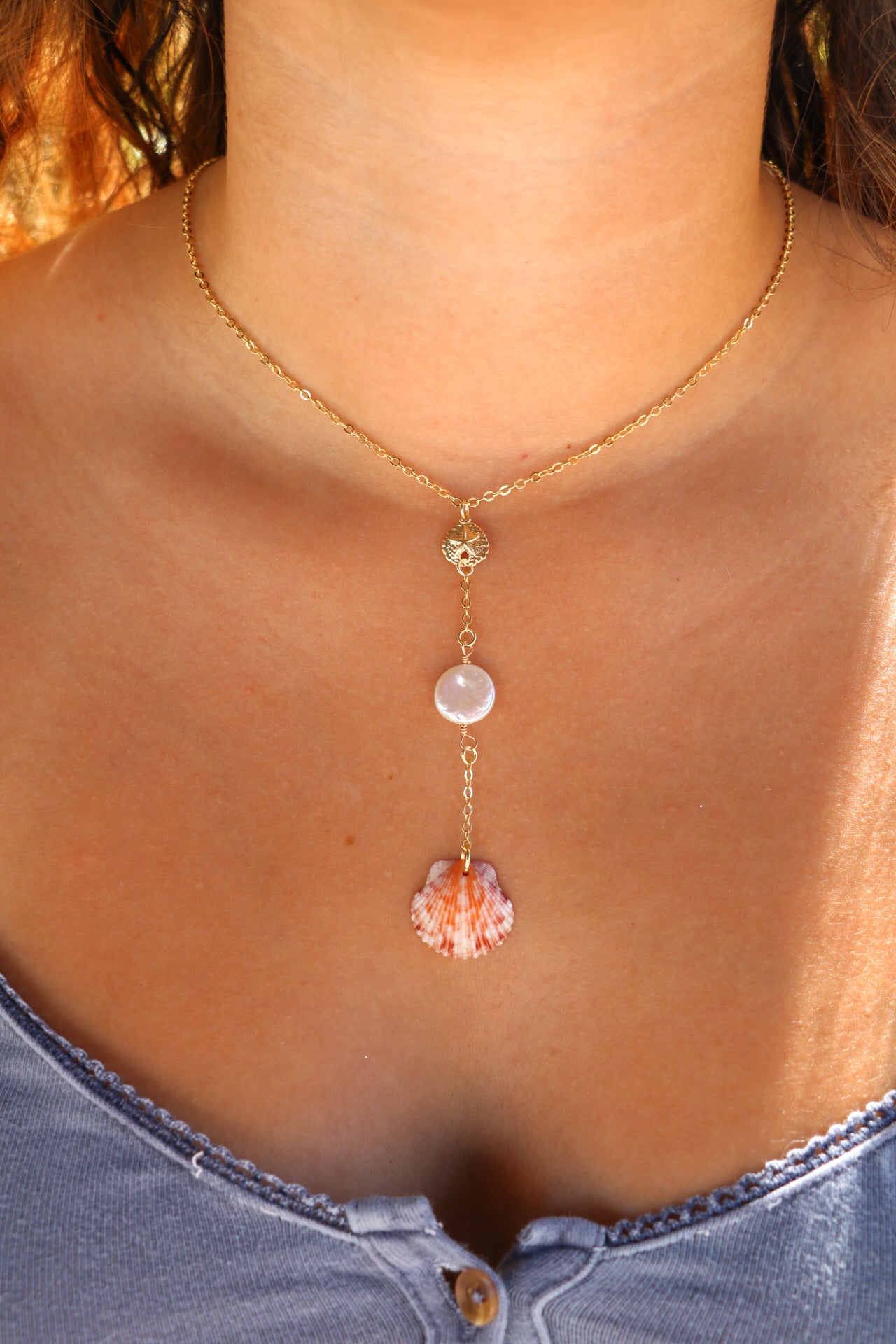 Gold Orange Speckled Calico Laie Droplet Necklace