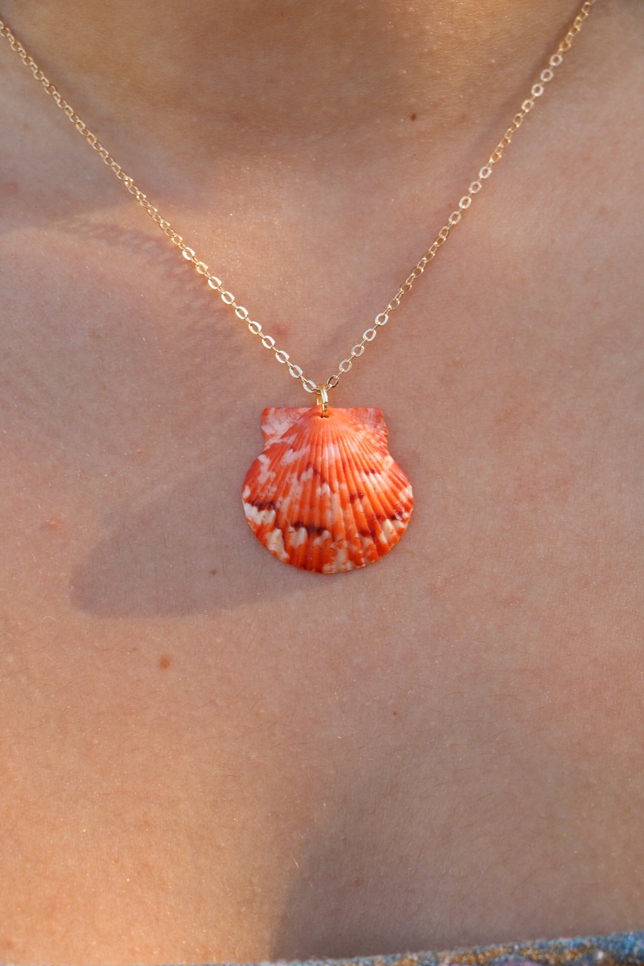 Orange Calico Shell Gold Necklace #1