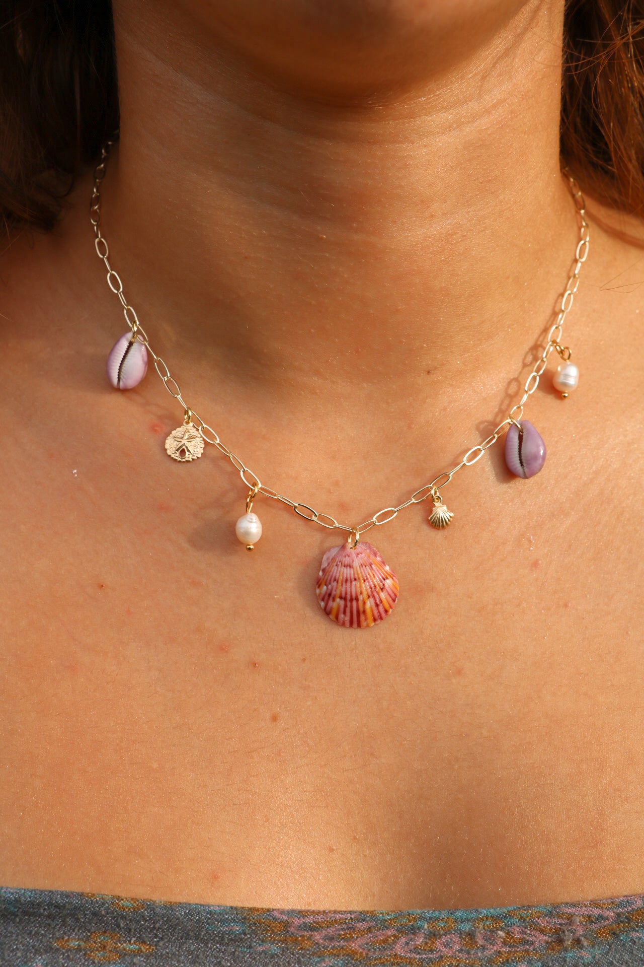 Gold Calico Shell Charm Necklace #1