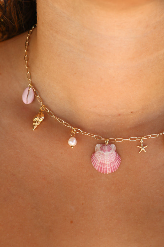 Gold Calico Shell Charm Necklace