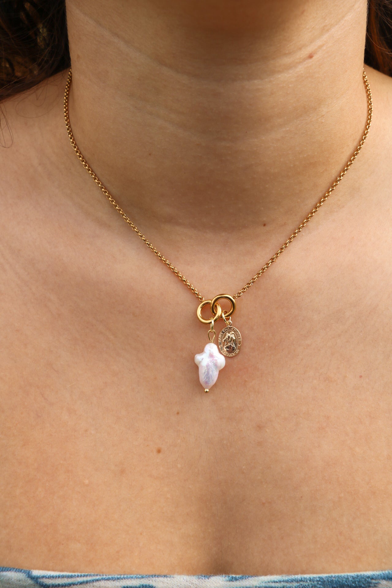 Gold Saint Christopher Cross Charm Necklace