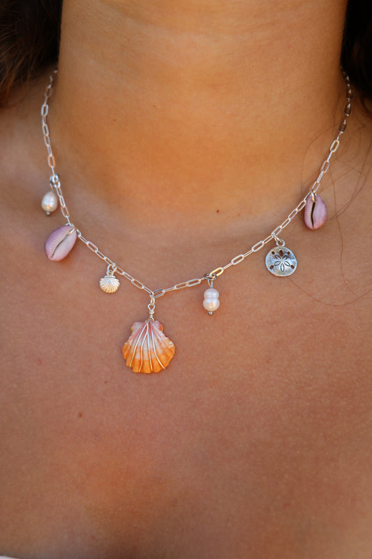 The Sunrise Shell Silver Charm Necklace