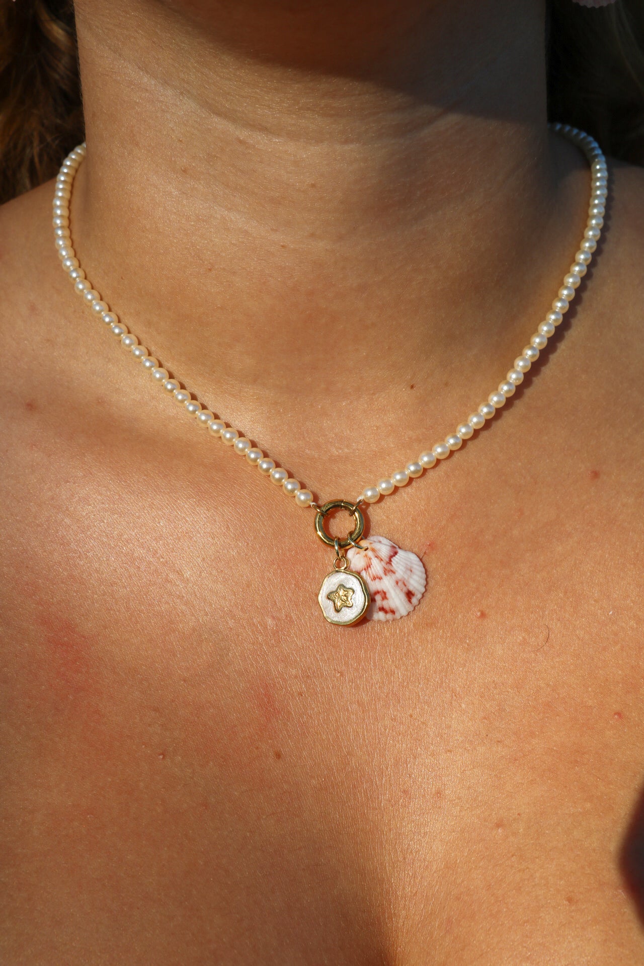 Calico Shell Pearl Charm Necklace