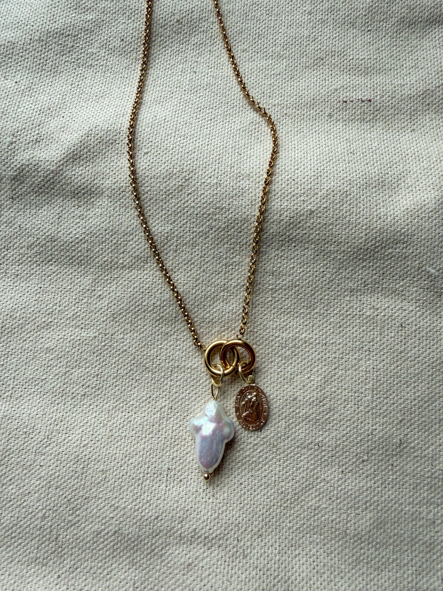 Gold Saint Christopher Cross Charm Necklace