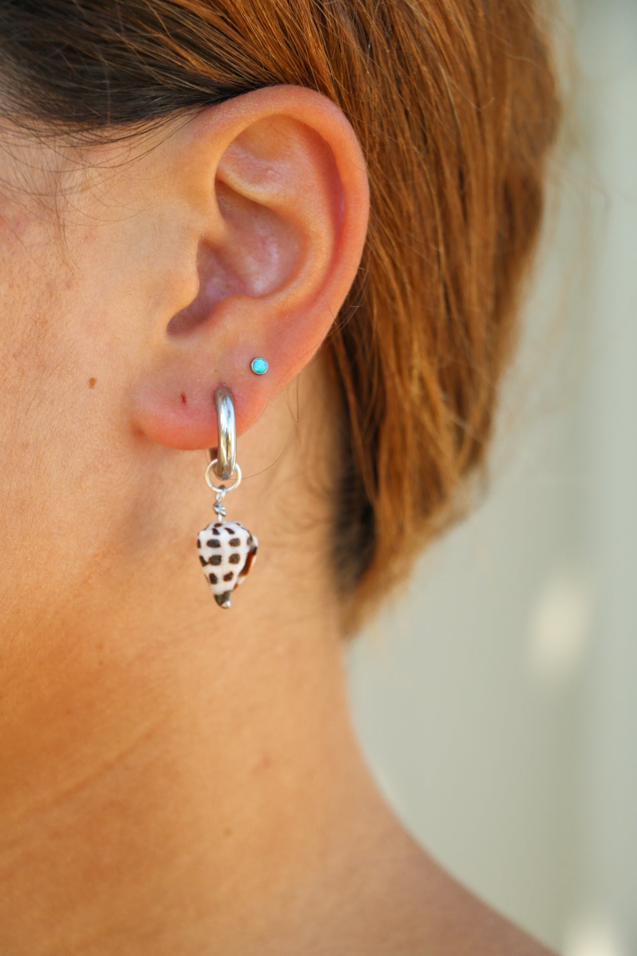 Silver Baby Hebrew Shell Hoops