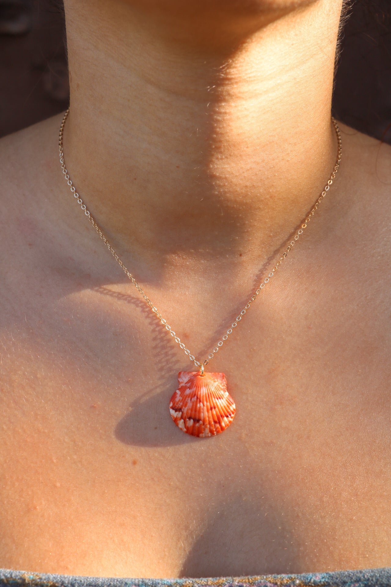 Orange Calico Shell Gold Necklace #1