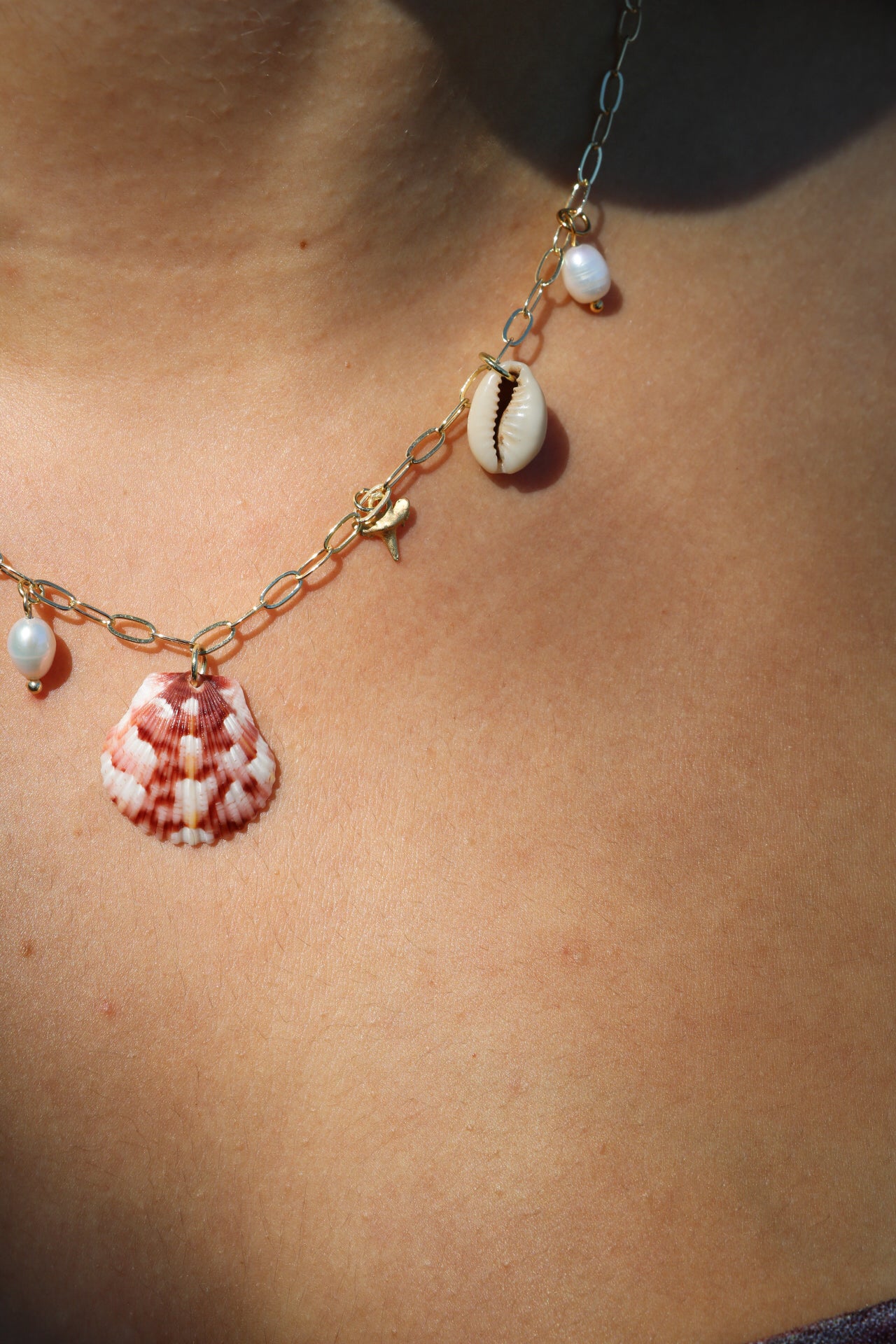 Gold Calico Shell Charm Necklace