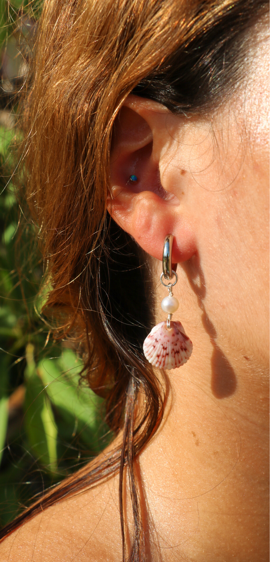 Silver Calico Shell Leucadia Hoops