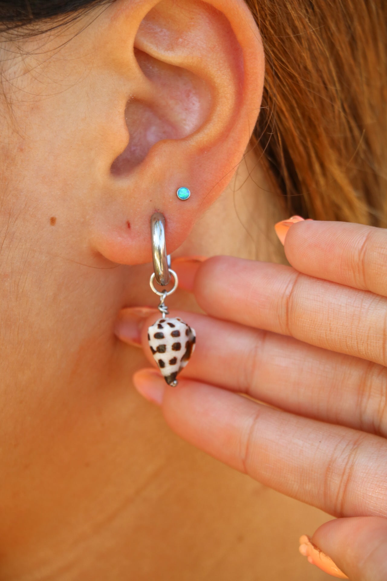 Silver Baby Hebrew Shell Hoops