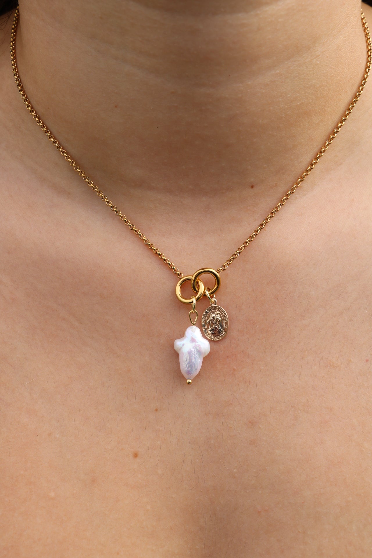 Gold Saint Christopher Cross Charm Necklace