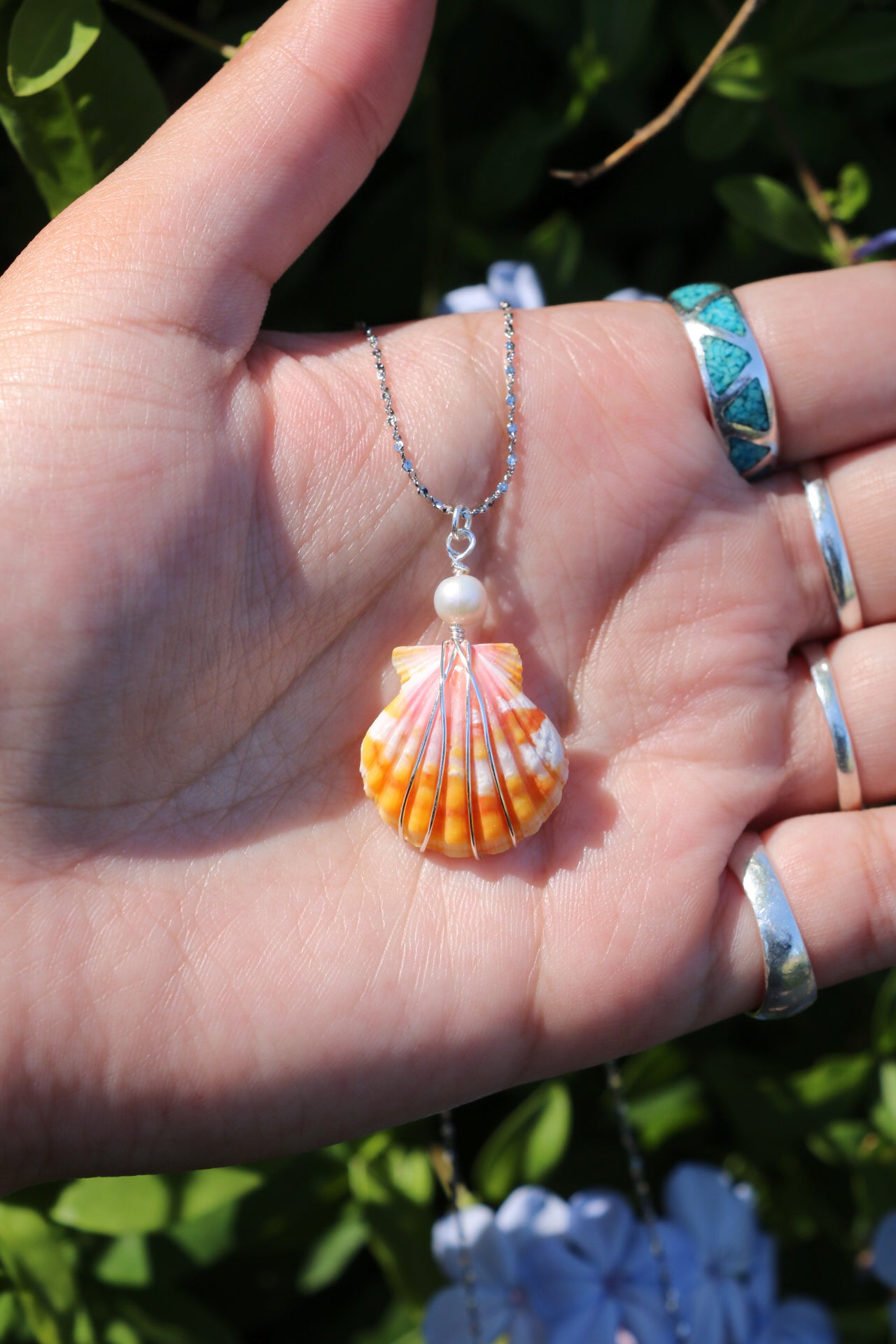 Silver Sunrise Shell Necklace