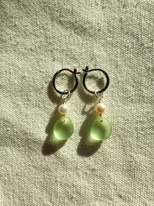 The Silver Malia Green Sea Glass Hoops