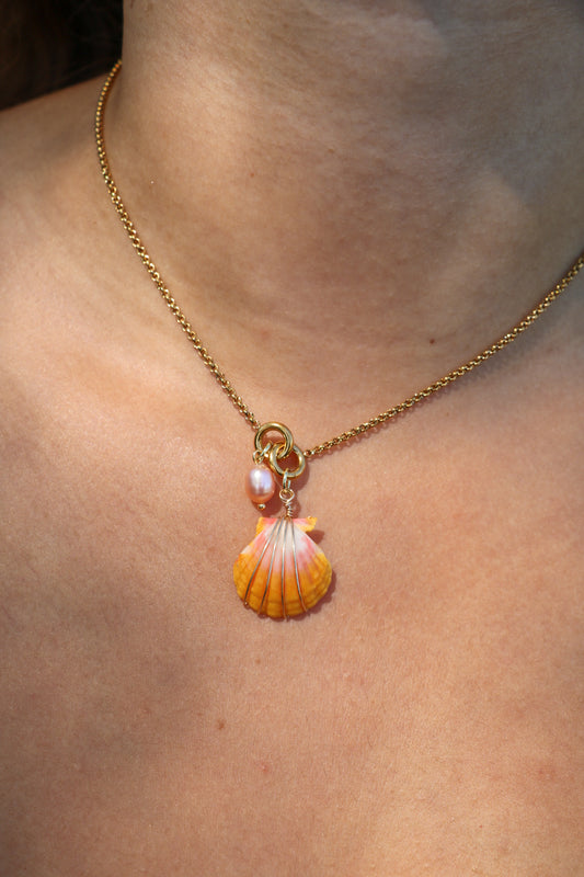 Gold Sunrise Shell Charmed Necklace