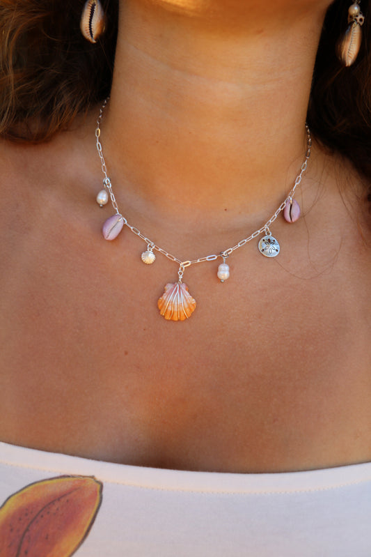 The Sunrise Shell Silver Charm Necklace