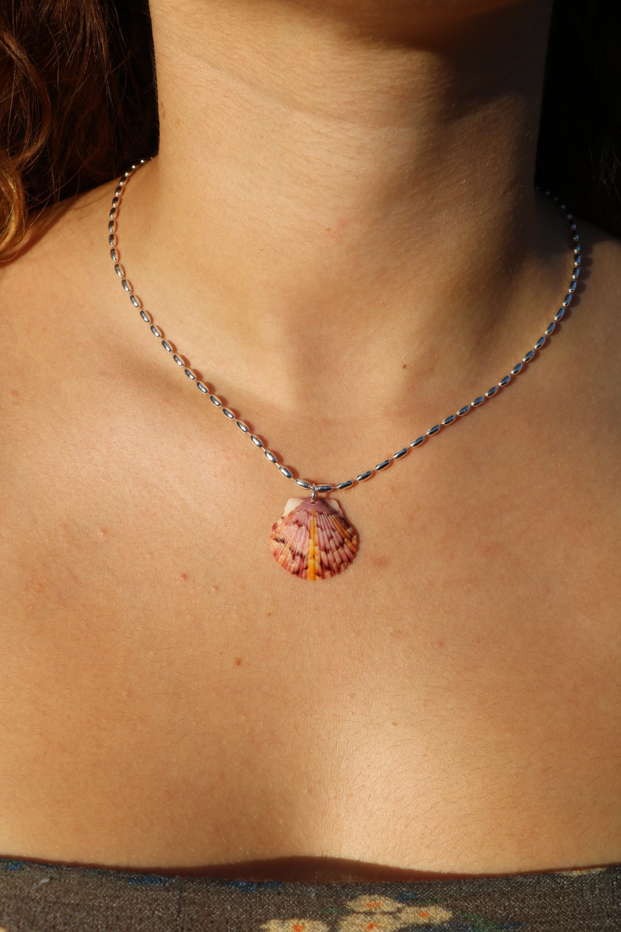 Sterling Silver Sun Rays Calico Shell Necklace