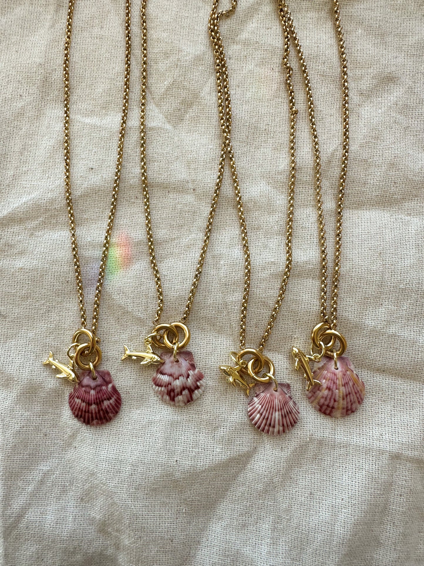 Gold Shell Shock Calico Shell Shark Charm Necklace