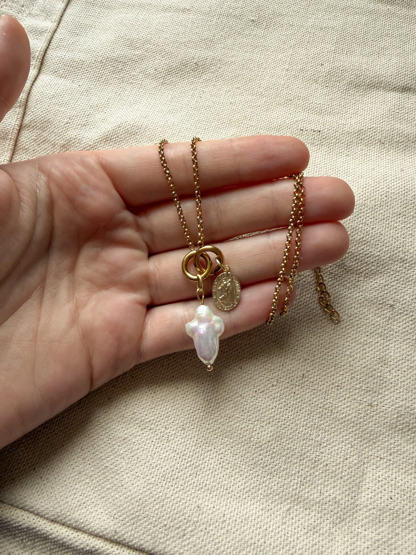 Gold Saint Christopher Cross Charm Necklace