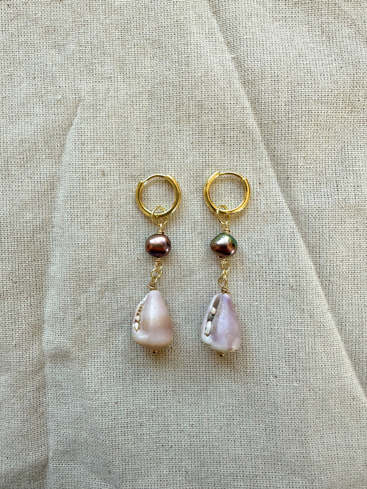 Gold Lavender Hawaiian Cone Shell Hoops