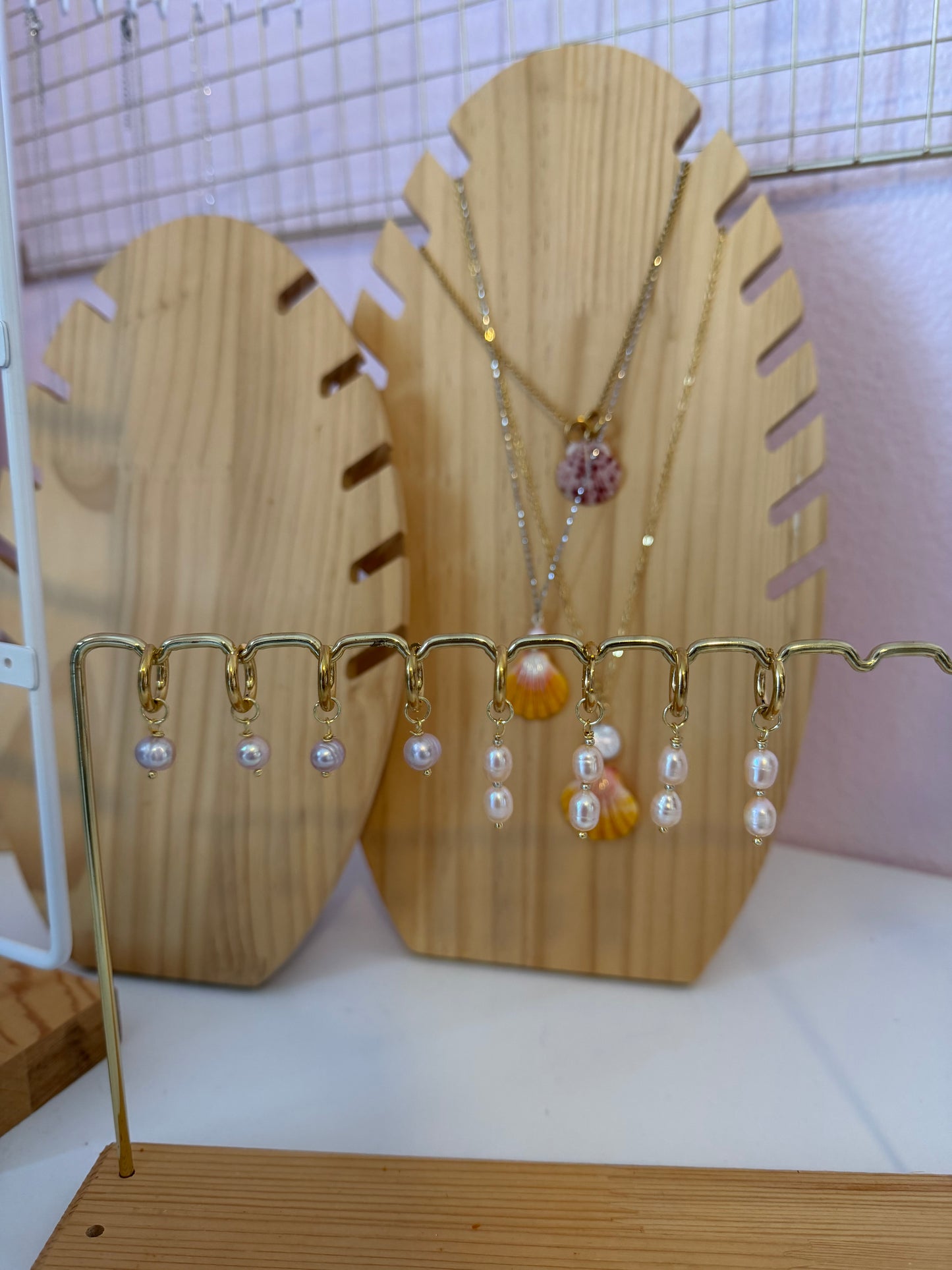 Light Purple Pearl Gold Hoops