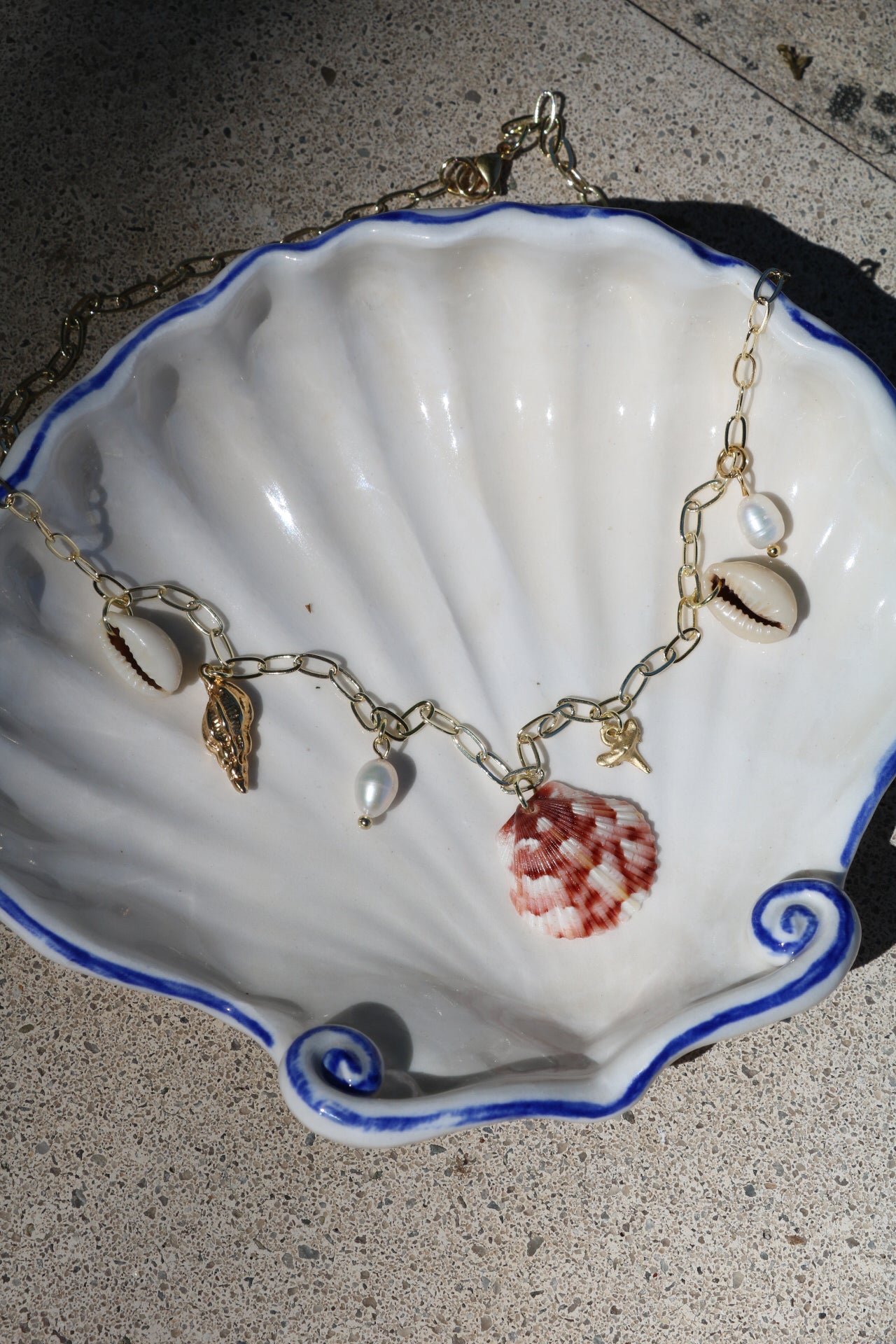 Gold Calico Shell Charm Necklace