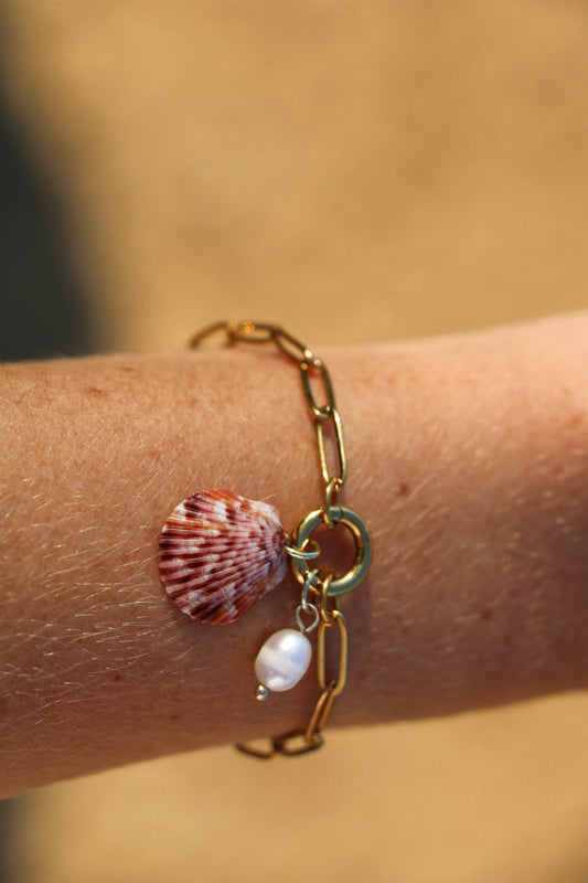 Speckled Calico Shell Gold Charm Bracelet