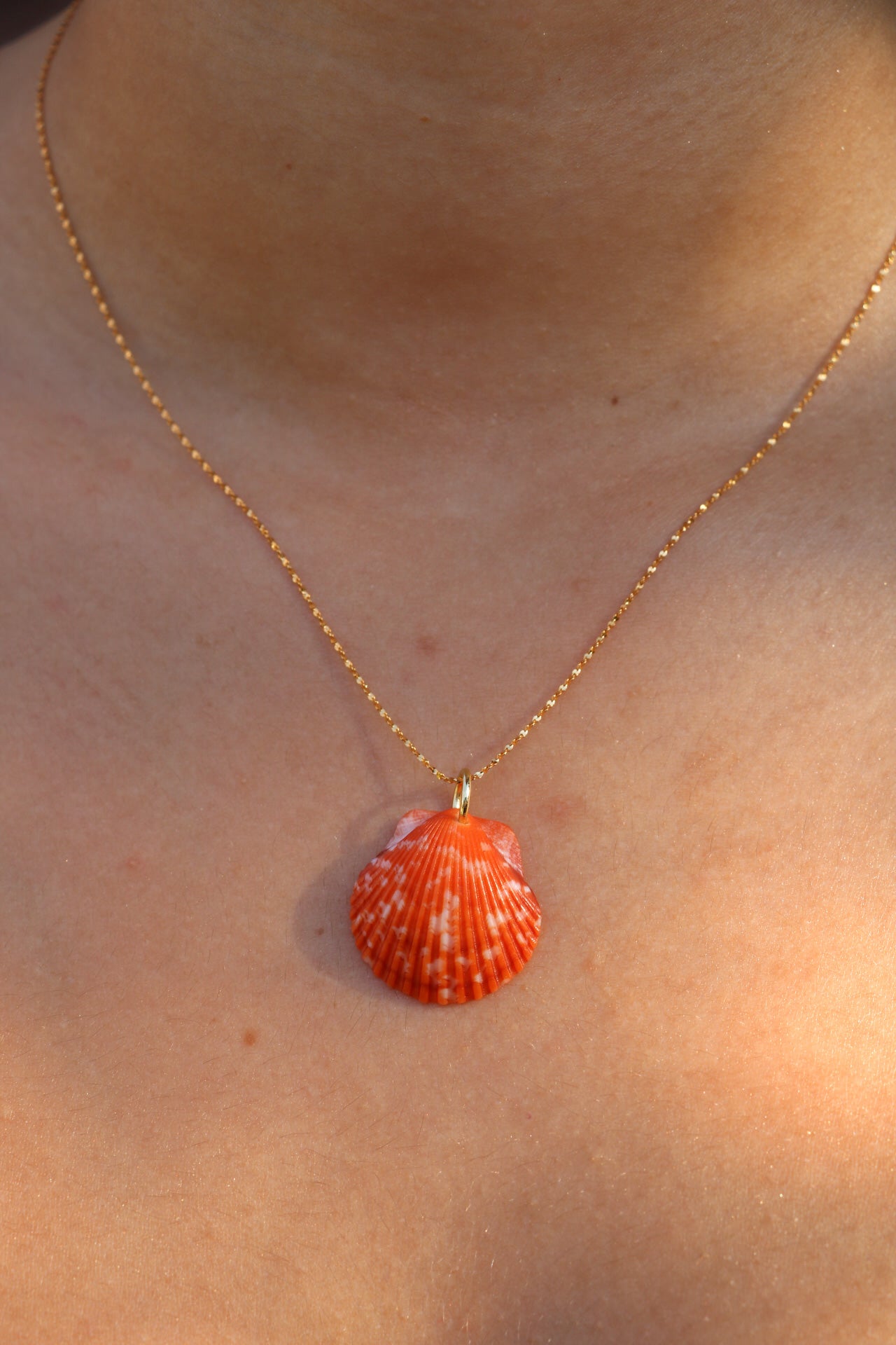 Orange Calico Shell Gold Necklace