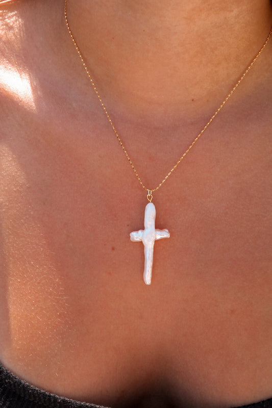 Kamiya Gold Pearl Cross Pendant