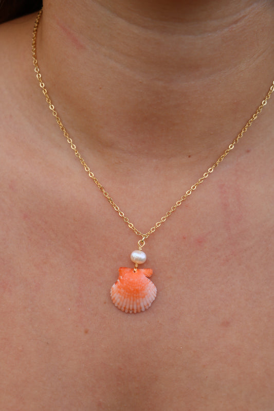Gold Bahamas Necklace with Orange Calico Shell