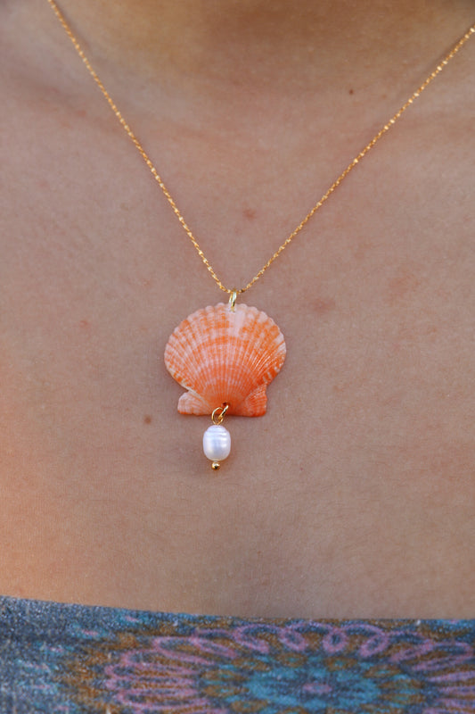 Orange Calico Shell Gold Necklace #3