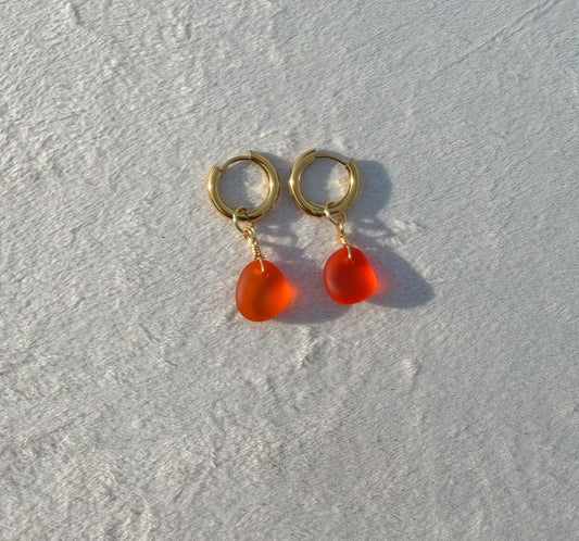 The Lihue Gold Blood Orange Sea Glass Hoops