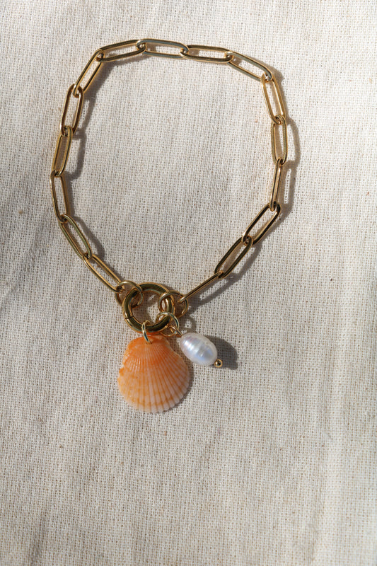 Orange Calico Shell Gold Charm Bracelet