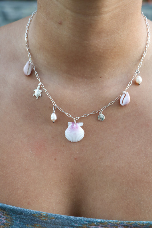 Only one available- Silver Calico Shell Charm Necklace