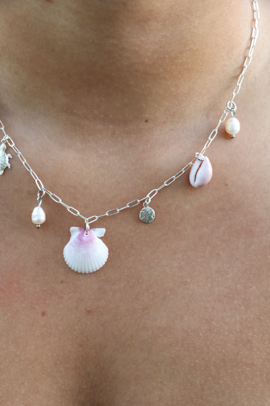 Only one available- Silver Calico Shell Charm Necklace