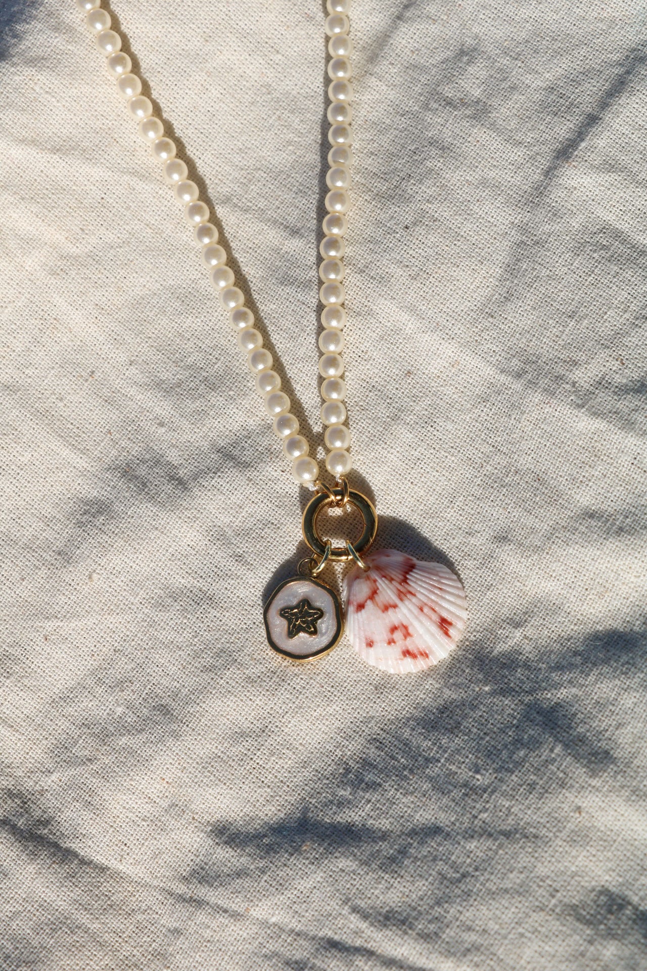 Calico Shell Pearl Charm Necklace