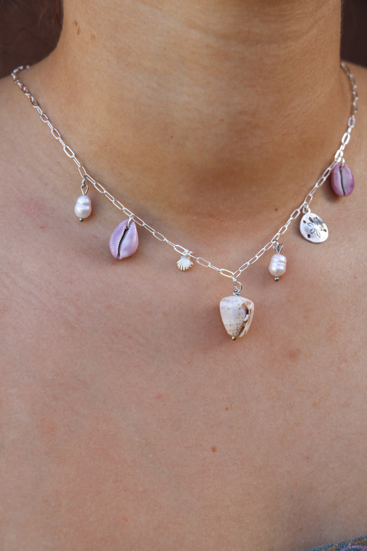 Hawaiian Cone Shell Silver Charm Necklace