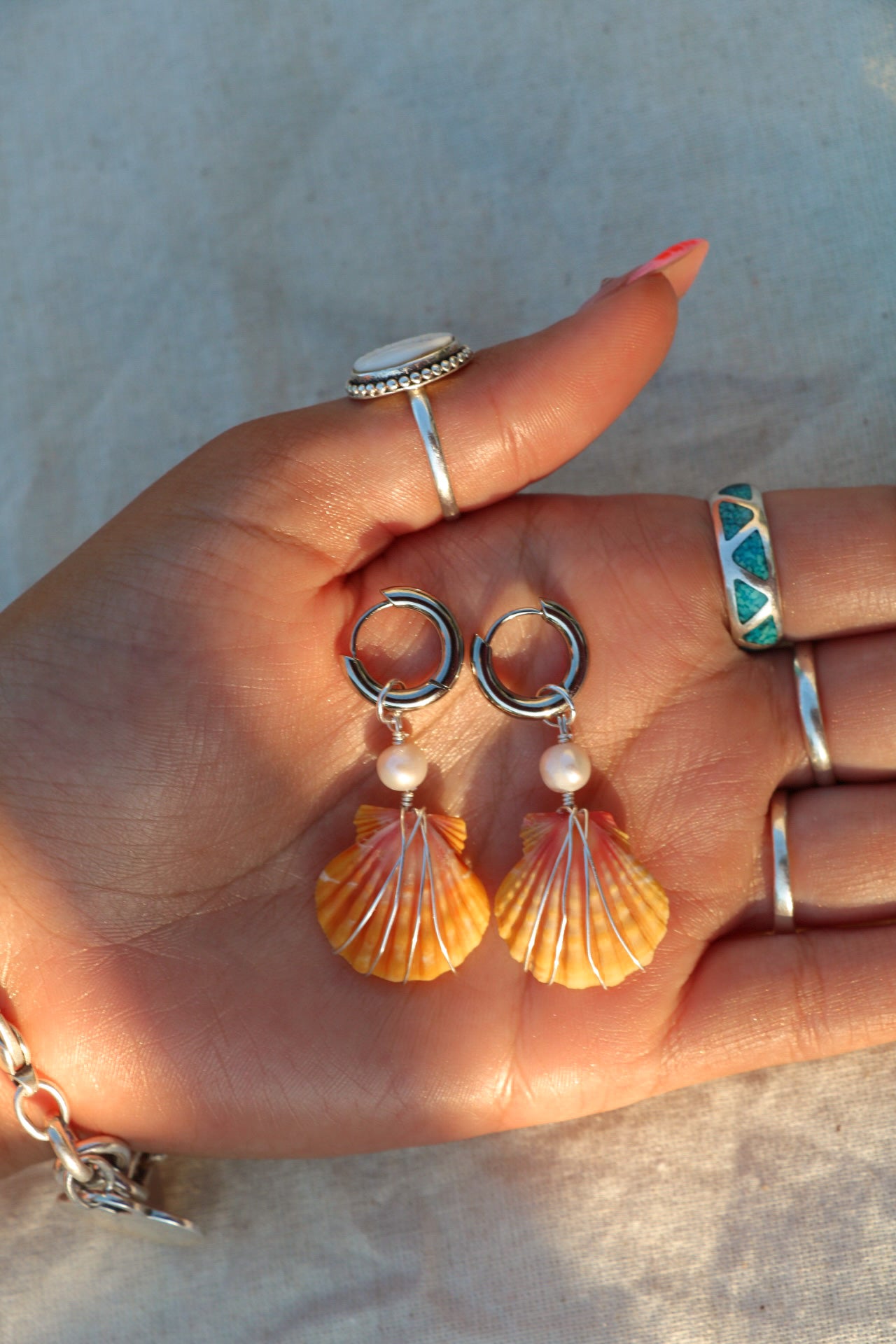 Silver Sunrise Shell Hoops