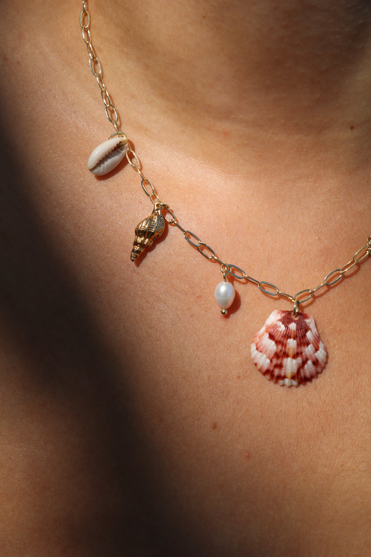 Gold Calico Shell Charm Necklace