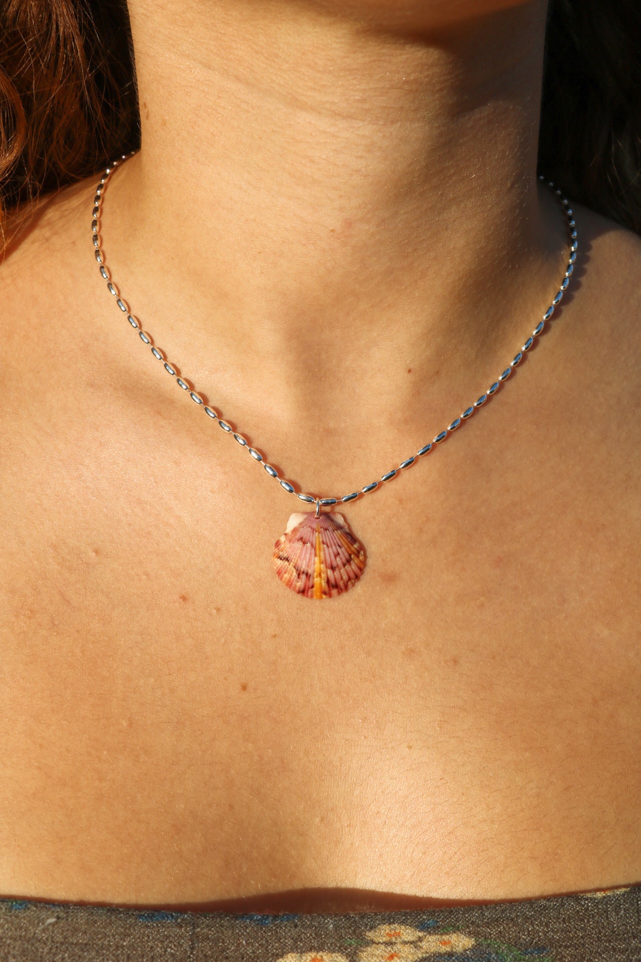 Sterling Silver Sun Rays Calico Shell Necklace